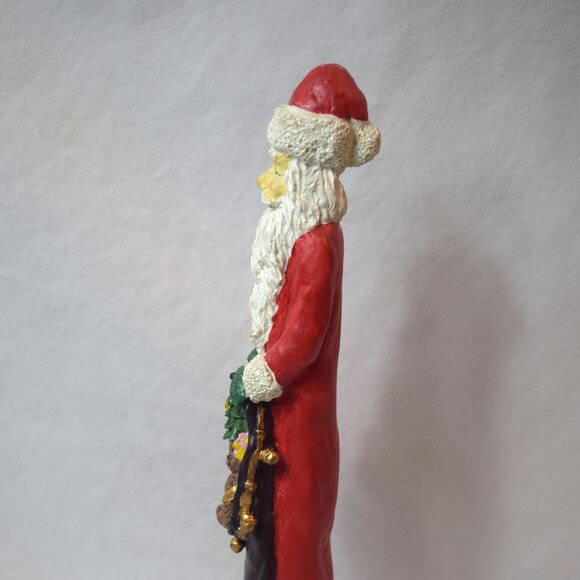 Vintage Resin Skinny Santa Claus Figure With Black Toy Sack Teddy Bear Presents - Picture 3 of 11